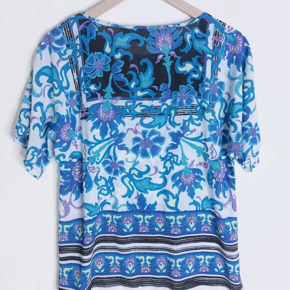 Chicos Blue Semi-sheer Short Sleeve Shirt Womens Medium - Picture 6 of 7